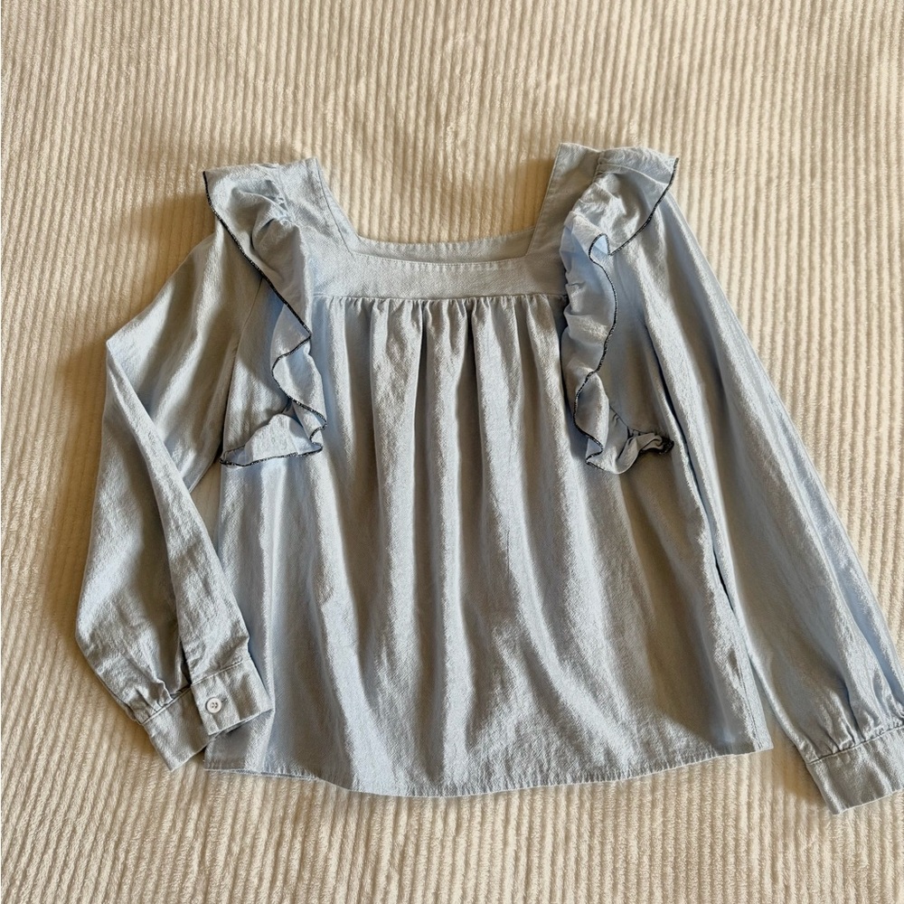 Denim Blue Ruffle Top